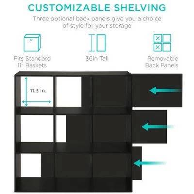 Best Choice Products 9-Cube Bookshelf, Display Storage System, Compartment Organizer w/ 3 Removable Back Panels - Black 3 Best Choice Products 9-Cube Bookshelf, Display Storage System, Compartment Organizer w/ 3 Removable Back Panels - Black