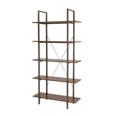 Modern Industry Metal/Wooden 5 Tier Bookcase and Shelves - Glitzhome Black 11 Modern Industry Metal/Wooden 5 Tier Bookcase and Shelves - Glitzhome Black - Image 9