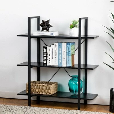 Modern Industry Metal/Wooden 3 Tier Bookcase with Shelves - Glitzhome Walnut 3 Modern Industry Metal/Wooden 3 Tier Bookcase with Shelves - Glitzhome Walnut