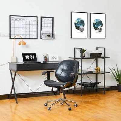 Modern Industry Metal/Wooden 3 Tier Bookcase with Shelves - Glitzhome Walnut 4 Modern Industry Metal/Wooden 3 Tier Bookcase with Shelves - Glitzhome Walnut - Image 2