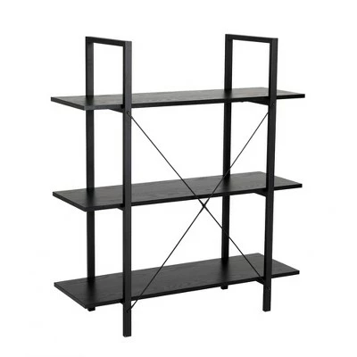 Modern Industry Metal/Wooden 3 Tier Bookcase with Shelves - Glitzhome Walnut 5 Modern Industry Metal/Wooden 3 Tier Bookcase with Shelves - Glitzhome Walnut - Image 3