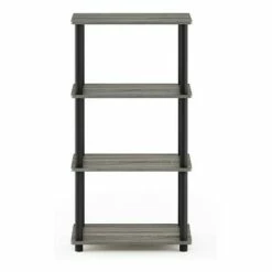 Furinno Turn-N-Tube 4 Tier Wooden PVC Corner Display Shelf and Bookcase for Living Room, Dining Room, Bedroom, and Office Spaces, French Oak Grey