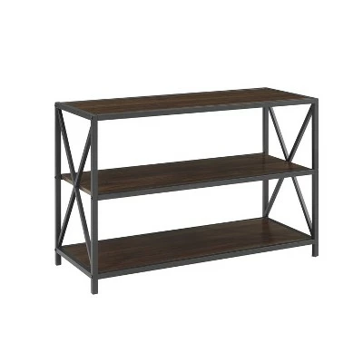 25.62" X Frame Metal and Wood Media Bookshelf - Saracina Home Barnwood 3 25.62" X Frame Metal and Wood Media Bookshelf - Saracina Home Barnwood