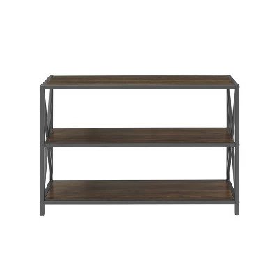 25.62" X Frame Metal and Wood Media Bookshelf - Saracina Home Barnwood 5 25.62" X Frame Metal and Wood Media Bookshelf - Saracina Home Barnwood - Image 3