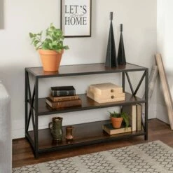 25.62" X Frame Metal and Wood Media Bookshelf - Saracina Home Barnwood 18 25.62" X Frame Metal and Wood Media Bookshelf - Saracina Home Barnwood -Bookshelves Sales Shop unnamed file 720