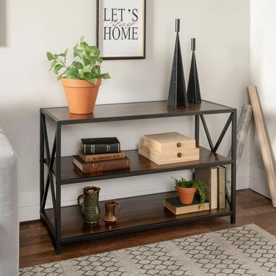 25.62" X Frame Metal and Wood Media Bookshelf - Saracina Home Barnwood 6 25.62" X Frame Metal and Wood Media Bookshelf - Saracina Home Barnwood - Image 4