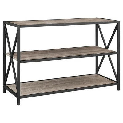 25.62" X Frame Metal and Wood Media Bookshelf - Saracina Home Barnwood 9 25.62" X Frame Metal and Wood Media Bookshelf - Saracina Home Barnwood - Image 7