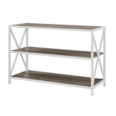 25.62" X Frame Metal and Wood Media Bookshelf - Saracina Home Barnwood 11 25.62" X Frame Metal and Wood Media Bookshelf - Saracina Home Barnwood - Image 9