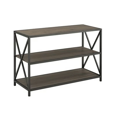 25.62" X Frame Metal and Wood Media Bookshelf - Saracina Home Barnwood 12 25.62" X Frame Metal and Wood Media Bookshelf - Saracina Home Barnwood - Image 10