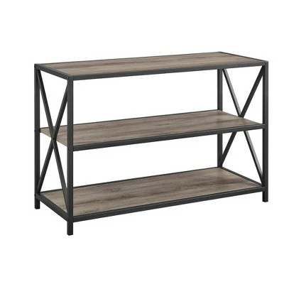 25.62" X Frame Metal and Wood Media Bookshelf - Saracina Home Barnwood 13 25.62" X Frame Metal and Wood Media Bookshelf - Saracina Home Barnwood - Image 11