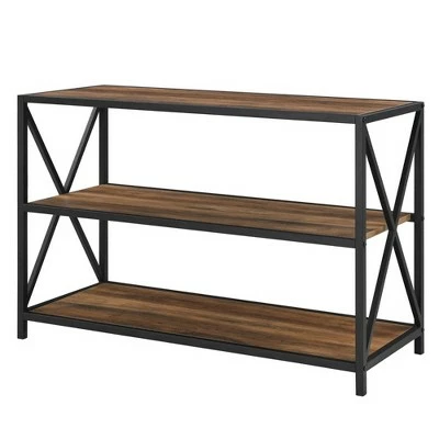 25.62" X Frame Metal and Wood Media Bookshelf - Saracina Home Barnwood 14 25.62" X Frame Metal and Wood Media Bookshelf - Saracina Home Barnwood - Image 12