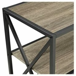 Modern Farmhouse X Frame Metal and Wood Media Bookshelf - Saracina Home Barnwood