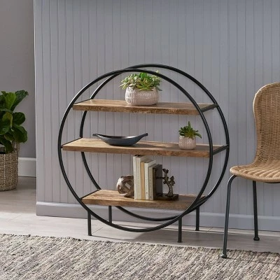 37.5" Dundas Handcrafted Industrial Circular Mango Wood Shelf Natural/Black - Christopher Knight Home 3 37.5" Dundas Handcrafted Industrial Circular Mango Wood Shelf Natural/Black - Christopher Knight Home
