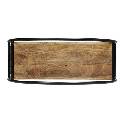 37.5" Dundas Handcrafted Industrial Circular Mango Wood Shelf Natural/Black - Christopher Knight Home 6 37.5" Dundas Handcrafted Industrial Circular Mango Wood Shelf Natural/Black - Christopher Knight Home - Image 4