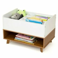 Morgan Mid-Century Bookshelf Caddy and Toy Storage with Shelf Wood/White - Humble Crew