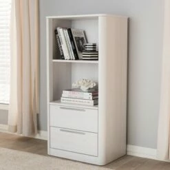 15.47" 2 Drawer Carlingford Modern and Contemporary Whitewashed Wood Bookshelf White - Baxton Studio -Bookshelves Sales Shop unnamed file 874