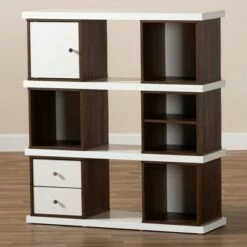 39.06" Rune Two-Tone 2 Drawer Bookcase White/Walnut - Baxton Studio -Bookshelves Sales Shop unnamed file 882