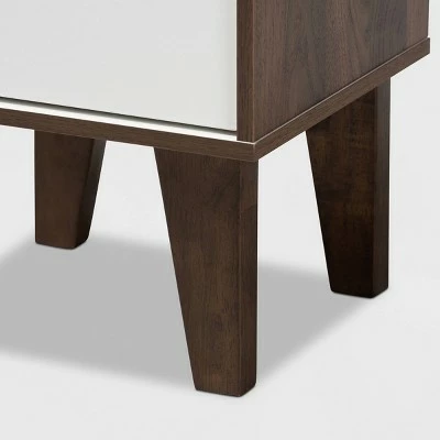 31.22" Senja Two-Tone Finished Wood 2 Drawer Bookcase White/Walnut - Baxton Studio 6 31.22" Senja Two-Tone Finished Wood 2 Drawer Bookcase White/Walnut - Baxton Studio - Image 4