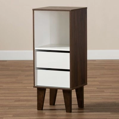 31.22" Senja Two-Tone Finished Wood 2 Drawer Bookcase White/Walnut - Baxton Studio 8 31.22" Senja Two-Tone Finished Wood 2 Drawer Bookcase White/Walnut - Baxton Studio - Image 6