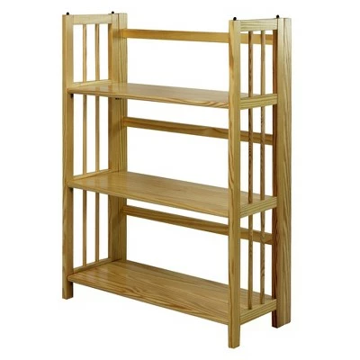 38" Folding 3 Tier Bookshelf Stackable - Flora Home Walnut 5 38" Folding 3 Tier Bookshelf Stackable - Flora Home Walnut - Image 3