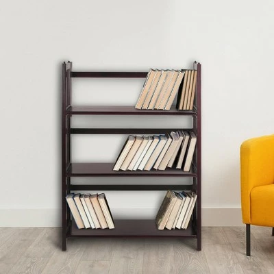 38" Folding 3 Tier Bookshelf Stackable - Flora Home Walnut 12 38" Folding 3 Tier Bookshelf Stackable - Flora Home Walnut - Image 10