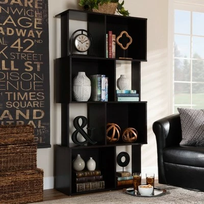 61.42" Riva Geometric Wood Bookshelf Dark Brown - Baxton Studio 5 61.42" Riva Geometric Wood Bookshelf Dark Brown - Baxton Studio - Image 3