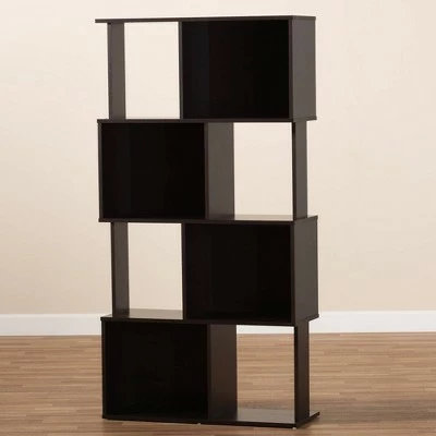 61.42" Riva Geometric Wood Bookshelf Dark Brown - Baxton Studio 6 61.42" Riva Geometric Wood Bookshelf Dark Brown - Baxton Studio - Image 4