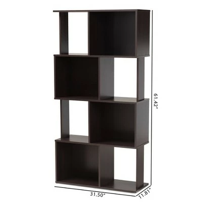 61.42" Riva Geometric Wood Bookshelf Dark Brown - Baxton Studio 7 61.42" Riva Geometric Wood Bookshelf Dark Brown - Baxton Studio - Image 5